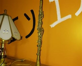 Brass clarinet turned into a table lamp