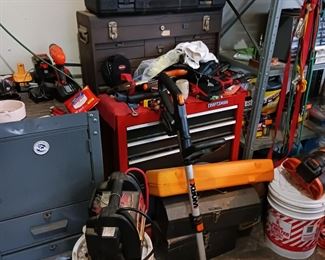 Craftsman tool chest several Kennedy tool chests boxes electric weed wacker