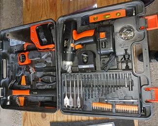 Portable multifunction tool box drill bits wrenches screwdrivers