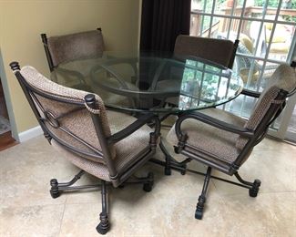 Glass Top Table w/ 4 Chairs on Wheels