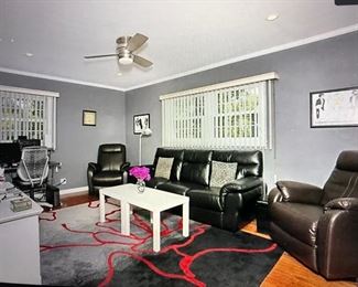 Leather Sofa, Leather Recliner Chairs, Vintage Tables, Rug