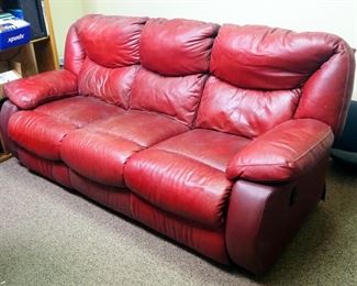 Leather Three Seat Reclining Couch, 39" x 90" x 42"