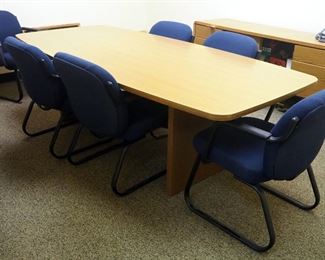 Laminate Wood Conference Table, 29" x 96" x 42.5", And 6 Upholstered Chairs