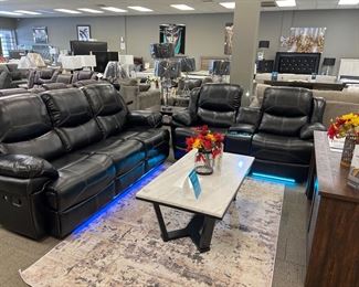 Faux leather Sofa loveseat Reclining Set with Led