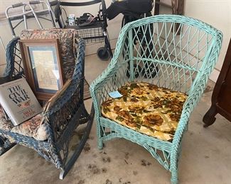 Antique Wakefield and Hayward wicker chair and rocker 