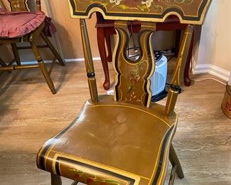 1 of 6 painted Pennsylvania Dutch plank bottom chairs 