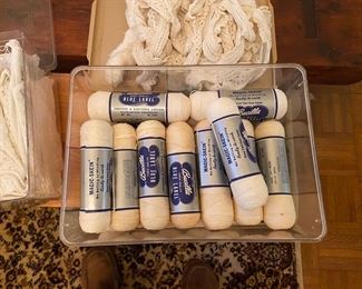 Skeins of Vintage Yarn and Quilt Squares