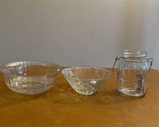 2 Glass Candy Bowls & Jar