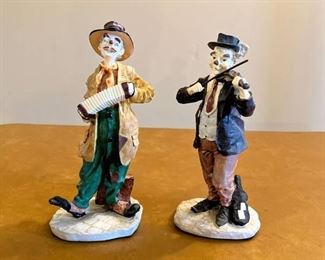 2 Ceramic Hobo Clown Figurines