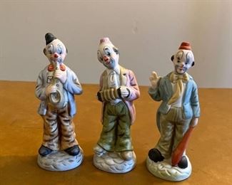 3 Ceramic Hobo Clowns Figurines