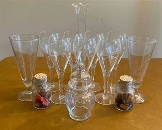 13 Piece Wine Etched Glass Set