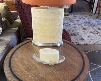 2 Round Side tables $45 each, 2 Shell Lamps $35 each