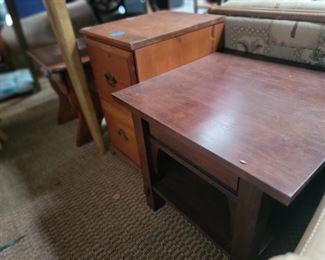 End table $25, file cabinet $15