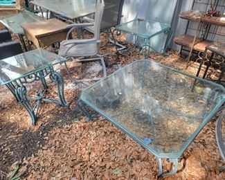 Metal coffee table glass top $45 2 glass top metal side tables $35 each