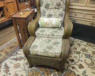 Wicker Chair and ottoman $ , small wood book shelf $20