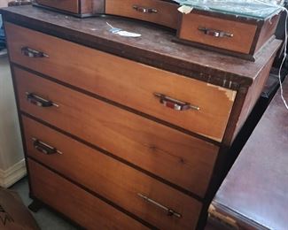 Dresser with glass top, missing 3 handles $75