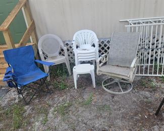 Assorted plastic Chairs/ Table $5 each, Swivel chair $15