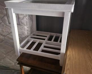 Whit glass top side table $25 Brown side table $25
