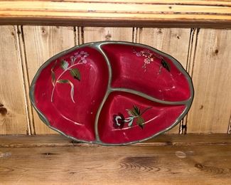 Divided three section pottery bowl