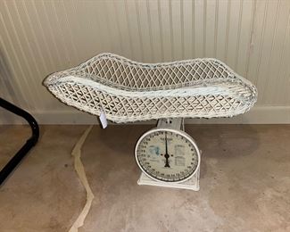 Vintage, white, wicker, baby scale