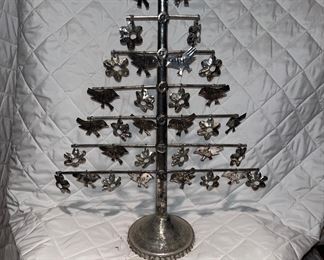 Antique tin Christmas tree with ornaments