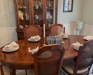 Dining room 3-piece set: dining table with 6 chairs, 2 leafs, china cabinet, and serving buffet.