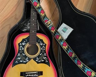 Folk guitar with case