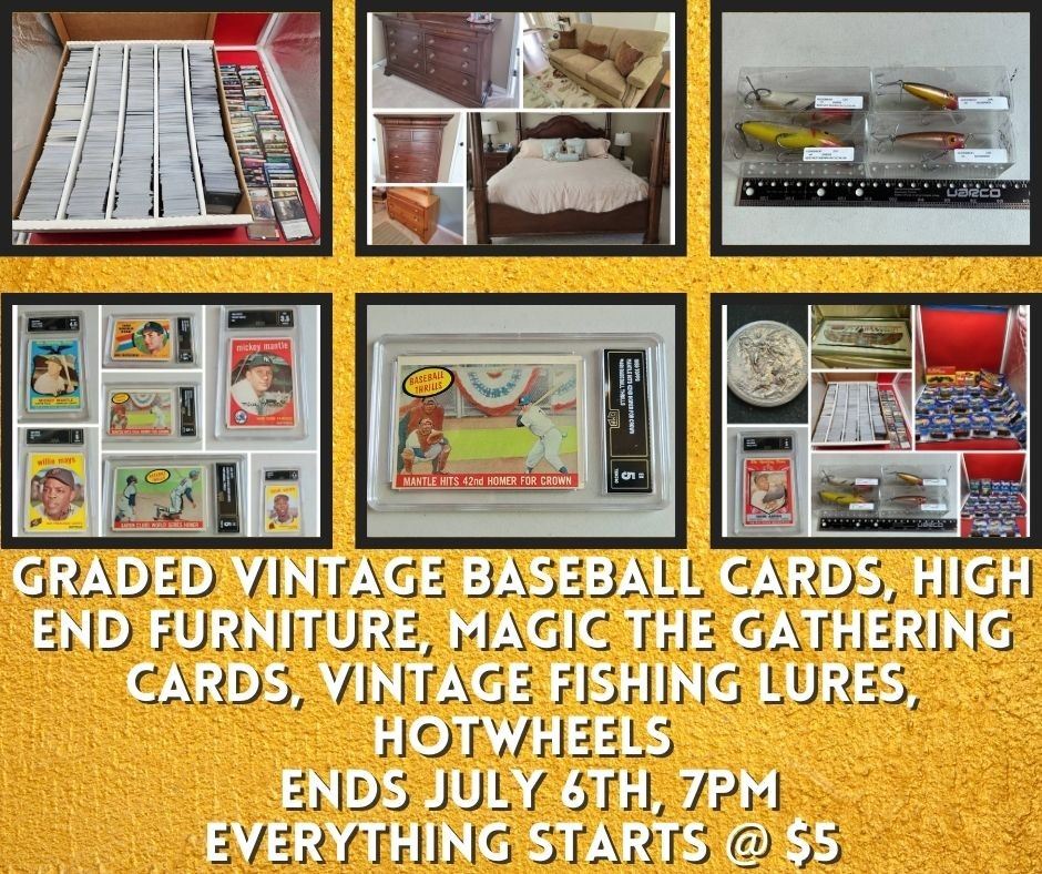 Graded Vintage Baseball Cards, High End Furniture, starts on 6/26/2023