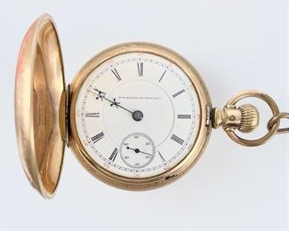 Antique Non-Magnetic Watch Co. Gold Plated Etched Mechanical Pocket Watch W/ 12.5Ó Chain
