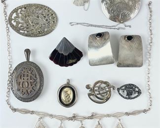 122 Grams Fine Sterling & Silver Jewelry Lot: Necklaces, Bracelet, Pins, Earrings, & More!
