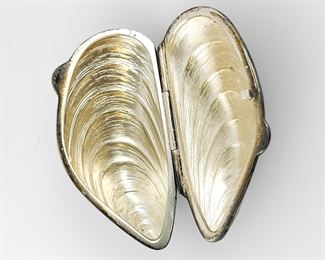 Fine Sterling Silver & Enamel Mussel Shell Trinket Pill Box
