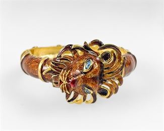 Kenneth Jay Lane Lion Hinge Bracelet With Gemstone Eyes
