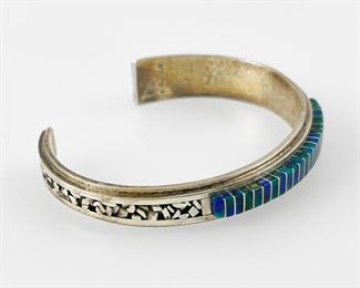 Fine Sterling Silver Graduated Channel Inlay Lapis Lazuli Cuff Bracelet View our Jewelry & Coin sale ending June 5th 7:00 PM
