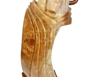 Massive Larry Yazzie 1989 Navajo Native American Hand Carved Marble Sculpture - Signed L Yazzie 1989 - Great Condition just missing a wood horn
