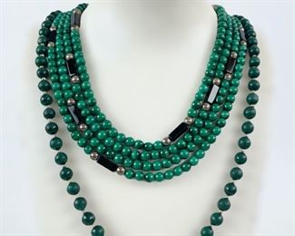 2 Sterling Silver & Malachite & Onyx Necklaces
