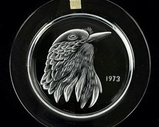 Fine Lalique Paris 1973 Crystal Frosted Bird 8Ó Plate
