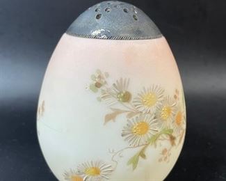 MOUNT WASHINGTON SATIN GLASS PEACH BLOW HAND PAINTED SIFTER HAT PIN HOLDER
