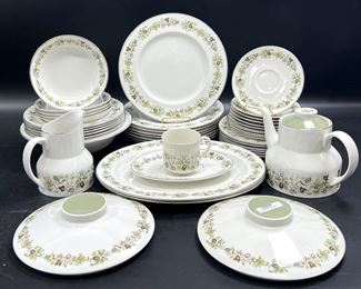 Royal Doulton Vanity Fair TC.1043 English Translucent China Dinned Plates, Salad Plates, Bowls, Saucers, Tea Cup, Serving Trays, Pitcher, and Lidded Tea Pot
