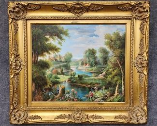 20th Century Landscape on Canvas Gilt Framed Signed
