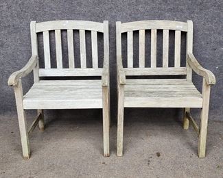 Pair Teak Outdoor Patio Garden Chairs
