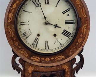 Antique Drop Dial Inlaid Wall Clock Enamel Frame
