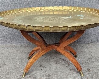 Mid Century Modern Middle Eastern Brass Top Coffee Table Collapsable
