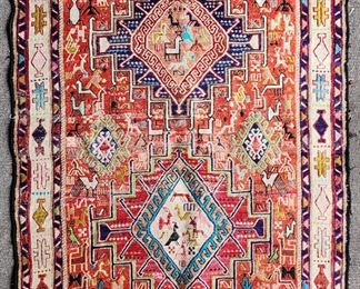 Vintage Silk Hand Knotted Tribal Area Rug
