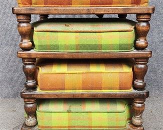 MCM Mid Century Modern Stacking Stools Plaid Upholstered

