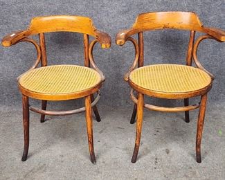 Pair Thonet Made in Austria Art Deco Side Chairs MCM Style Caned Seats
