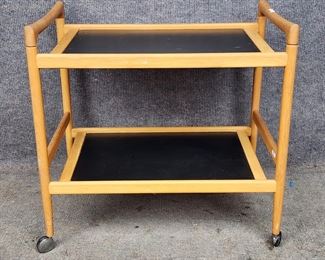 Dyrlund  Danish Modern MCM Wood Laminate Top Tea Cart
