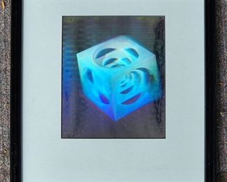 Mid Century Modern Hologram Art Cube Framed Unsigned
