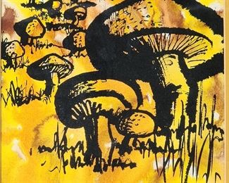 1971 E Hancock Mid Century Mushroom Shroom Pencil Signed Framed Print Proof
