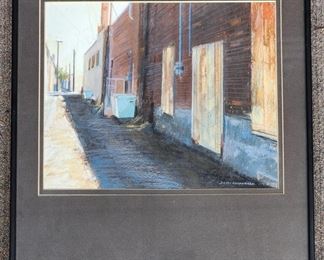 1989 Original Judith Cunningham NPS Goldendale Alley Pastel City Building Framed Art
