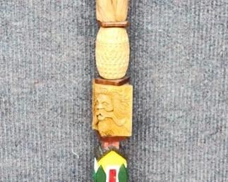 1999 Vintage Folk Art Walking Staff Stick by Bergey Hand Carved Hand Painted
